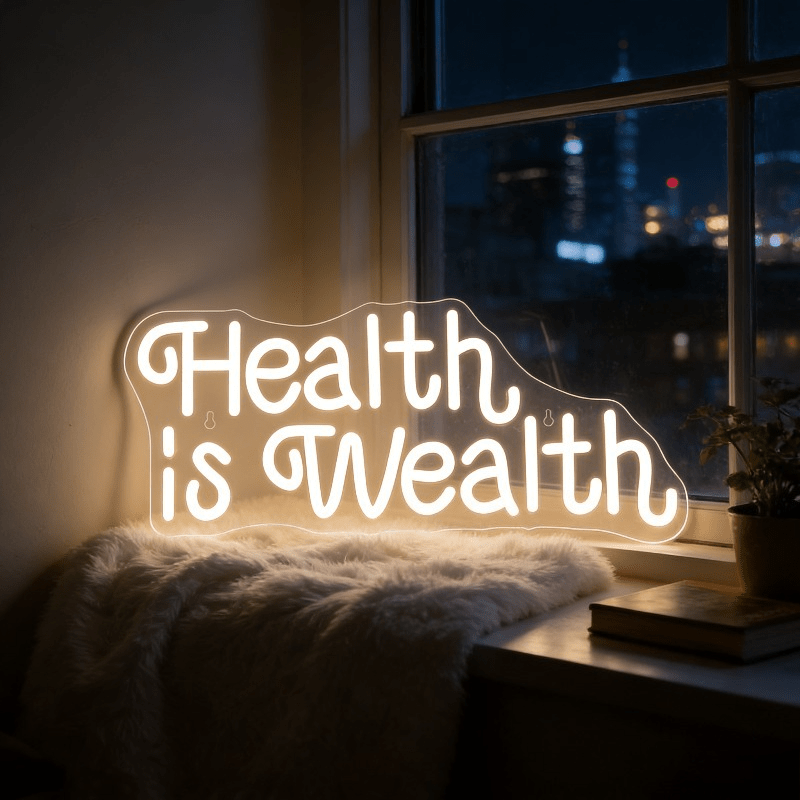 Health Wellness Lifestyle - Zdrowie to bogactwo Neonowy Znak LED